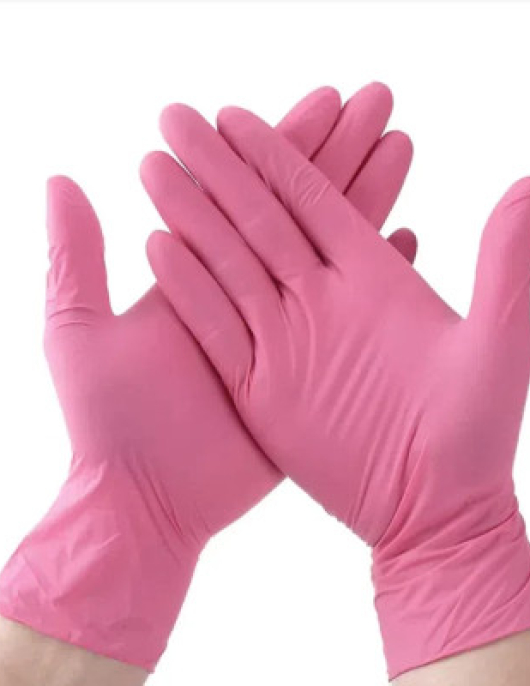 Luvas Descartáveis Nitrilo s/Pó Rosa (Emb: 100 uni)